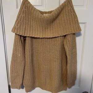 Off-the-Shoulder Tan Sweater